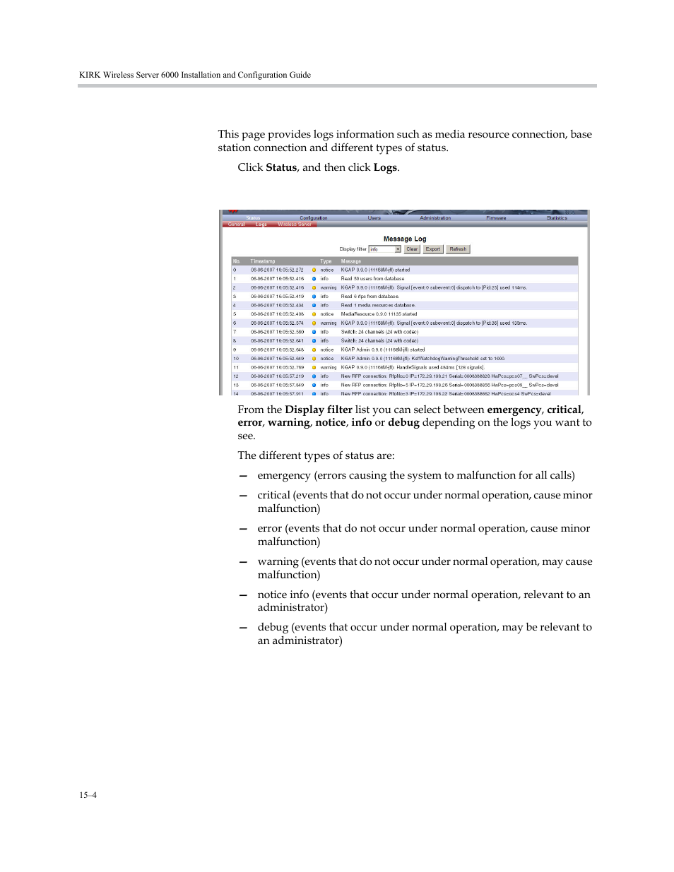 Logs information, Logs information –4 | Polycom KIRK KWS6000 User Manual | Page 152 / 202