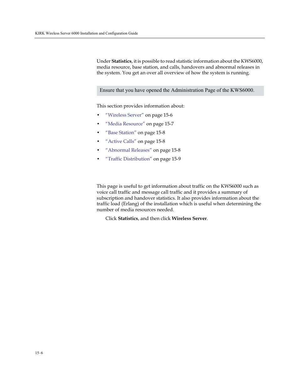 Reading statistics, Wireless server, Reading statistics –6 | Wireless server –6 | Polycom KIRK KWS6000 User Manual | Page 154 / 202