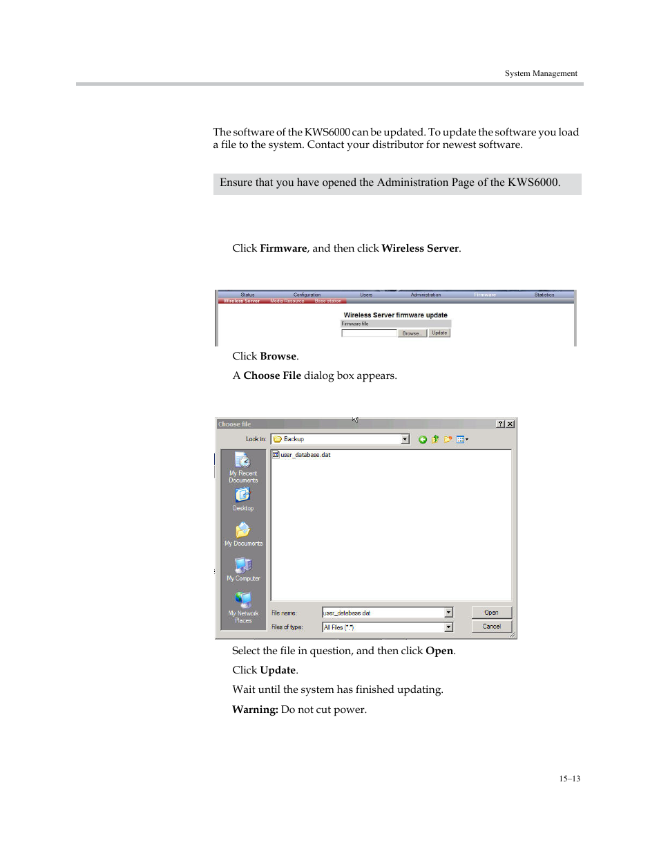 Updating the kirk wireless server 6000, Updating kirk wireless server 6000 firmware, Updating the kirk wireless server 6000 –13 | Updating kirk wireless server 6000 firmware –13 | Polycom KIRK KWS6000 User Manual | Page 161 / 202