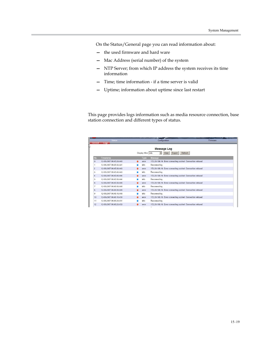 Logs information, Logs information –19 | Polycom KIRK KWS6000 User Manual | Page 167 / 202