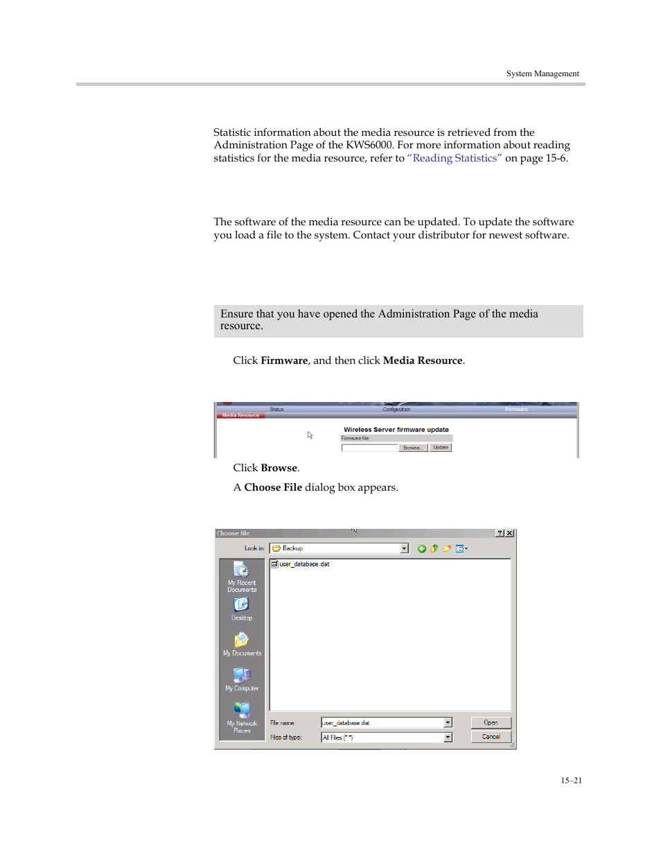 Reading statistics, Updating the kirk media resource firmware, Updating kirk media resource firmware | Updating kirk media resource firmware –21 | Polycom KIRK KWS6000 User Manual | Page 169 / 202