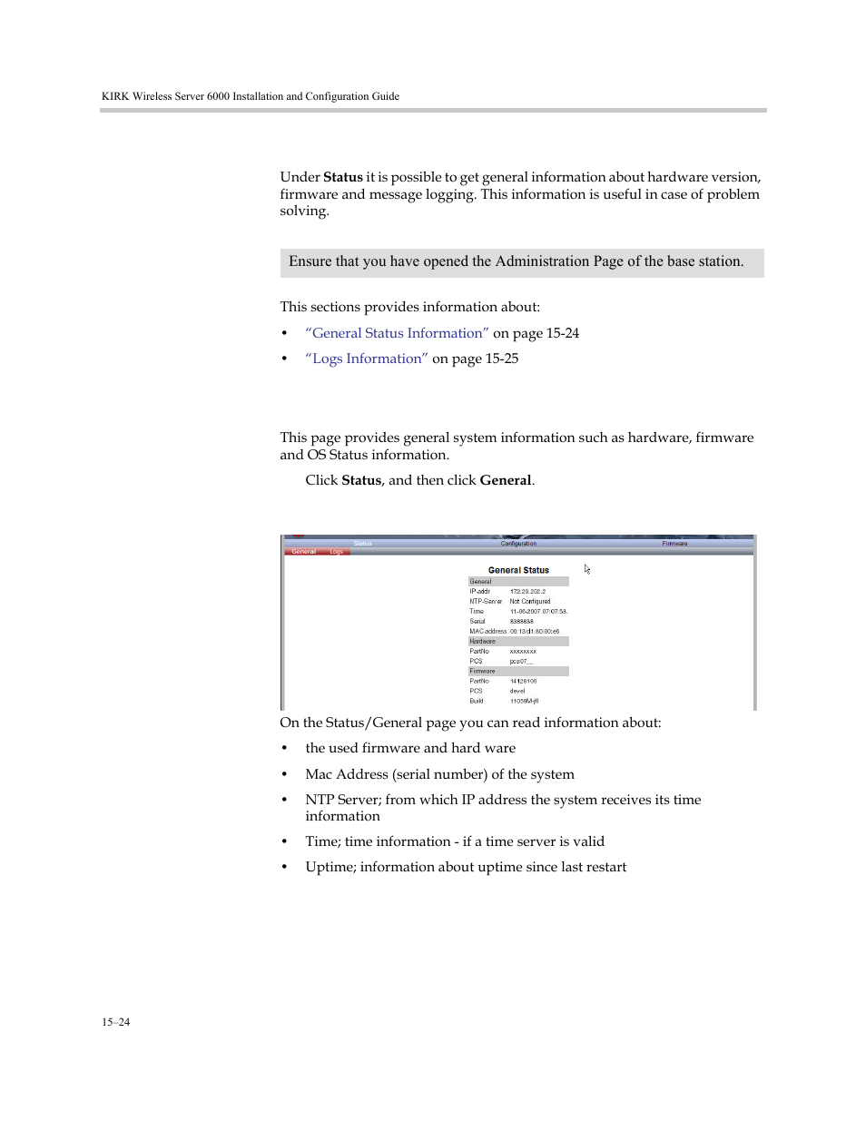 Reading system information, General status information, Reading system information –24 | General status information –24 | Polycom KIRK KWS6000 User Manual | Page 172 / 202