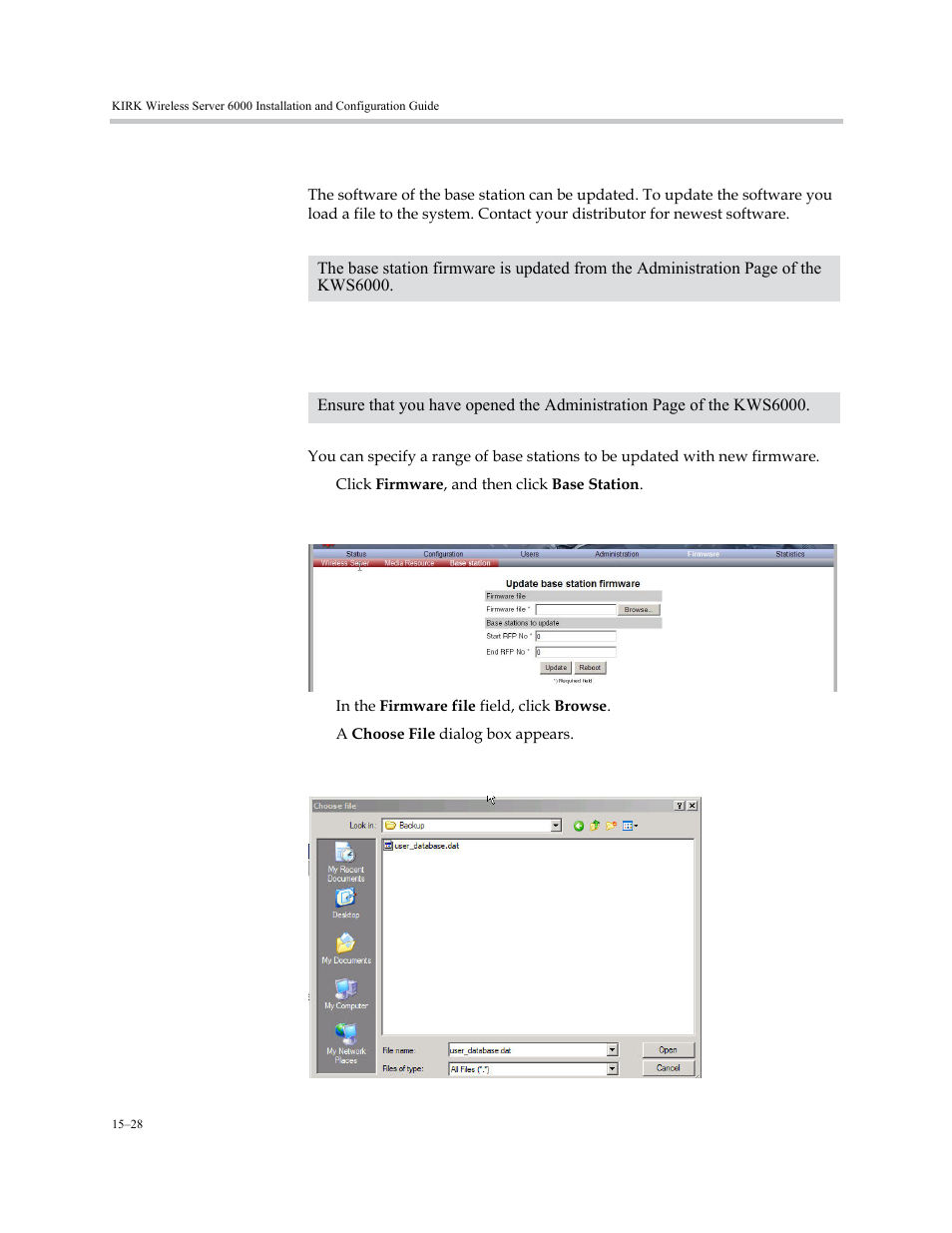 Updating the kirk base station firmware, Updating kirk base station firmware, Updating the kirk base station firmware –28 | Updating kirk base station firmware –28 | Polycom KIRK KWS6000 User Manual | Page 176 / 202