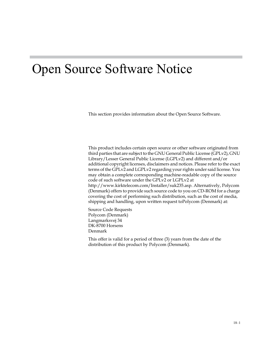 Open source software notice, Open source software notice –1 | Polycom KIRK KWS6000 User Manual | Page 193 / 202