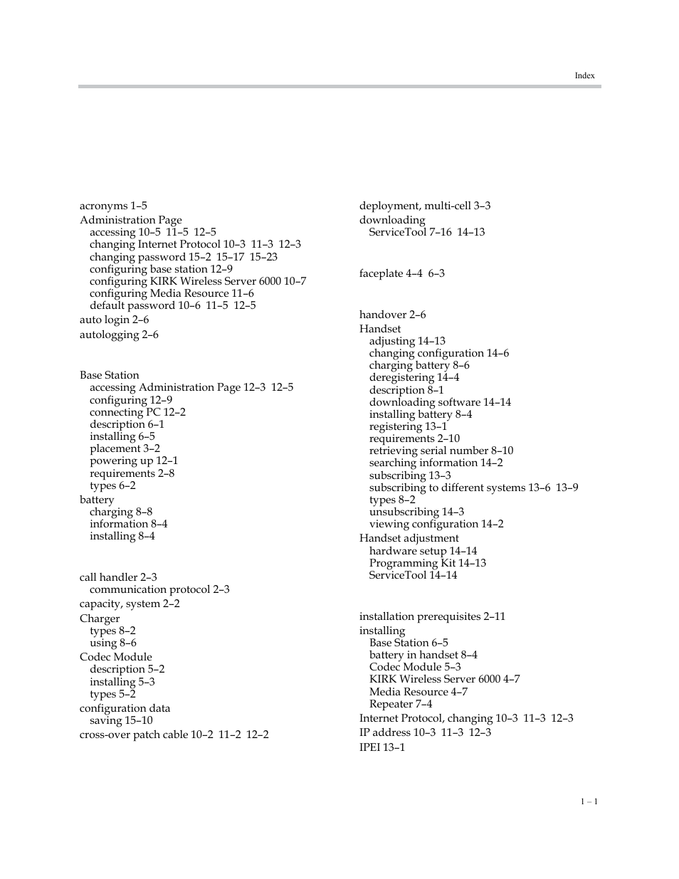 Index | Polycom KIRK KWS6000 User Manual | Page 201 / 202