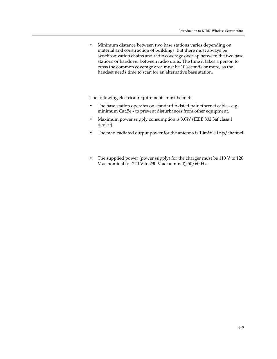 Electrical requirements for base station, Electrical requirements for repeater | Polycom KIRK KWS6000 User Manual | Page 25 / 202