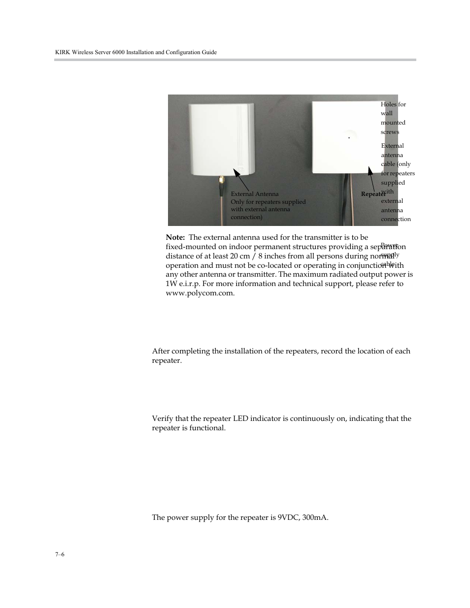 Recording the installation information, Checking indicators, Powering the kirk repeater | Power options, Power options –6 | Polycom KIRK KWS6000 User Manual | Page 62 / 202