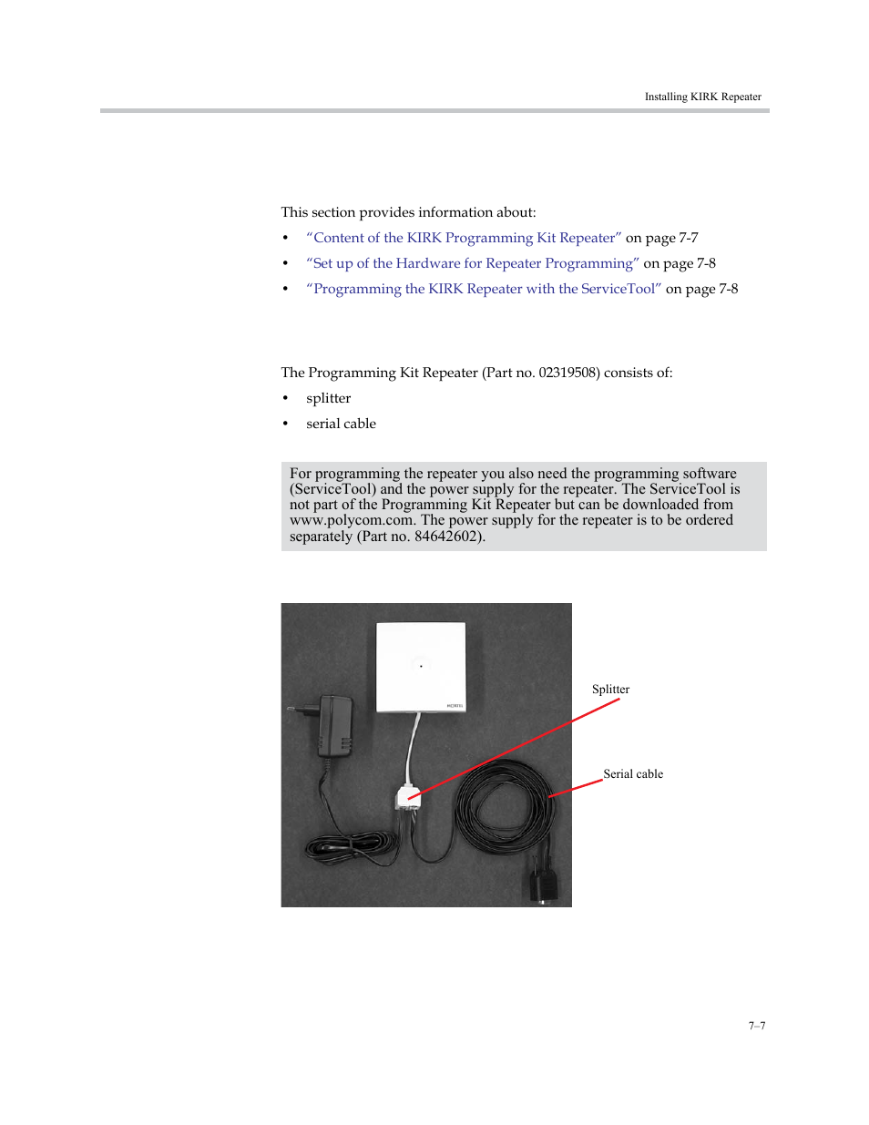 Content of the kirk programming kit repeater, Content of the kirk programming kit repeater –7 | Polycom KIRK KWS6000 User Manual | Page 63 / 202