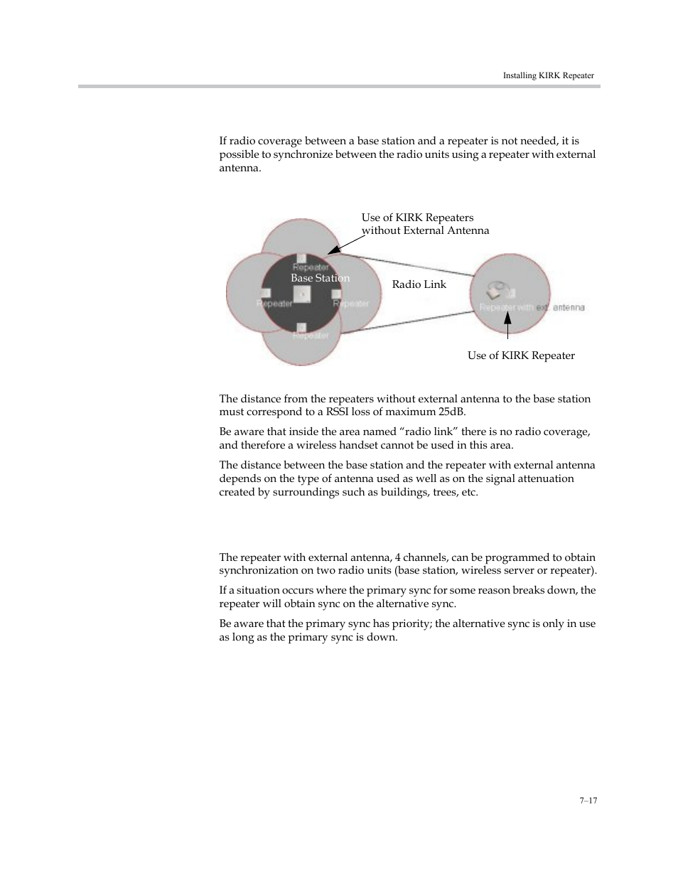 Use of kirk repeater with external antenna, Synchronization ways, Use of kirk repeater with external antenna –17 | Synchronization ways –17 | Polycom KIRK KWS6000 User Manual | Page 73 / 202