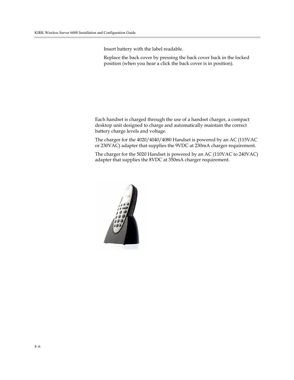 Charging kirk handsets, Using the charger, Charging kirk handsets –6 | Using the charger –6, The handset ready for use. refer to | Polycom KIRK KWS6000 User Manual | Page 80 / 202