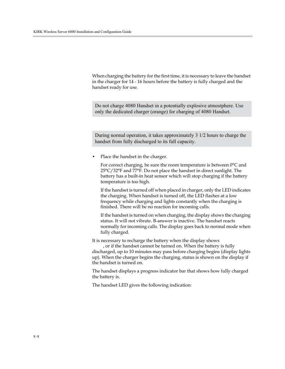 Charging battery, Kirk 4020/kirk 4040 and kirk 4080 handsets, Charging battery –8 | Kirk 4020/kirk 4040 and kirk 4080 handsets –8 | Polycom KIRK KWS6000 User Manual | Page 82 / 202