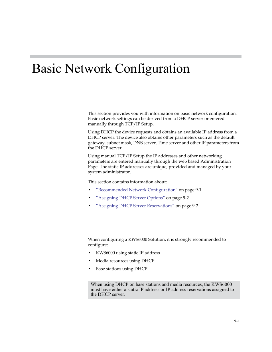 Basic network configuration, Recommended network configuration, Recommended network configuration –1 | Polycom KIRK KWS6000 User Manual | Page 87 / 202