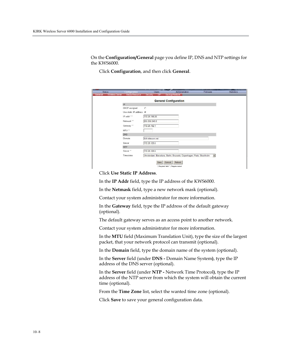 General configuration, General configuration –8 | Polycom KIRK KWS6000 User Manual | Page 96 / 202