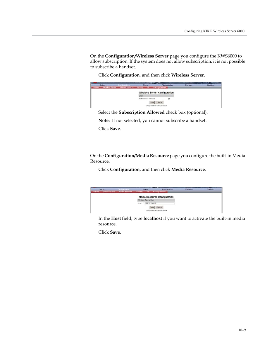 Wireless server configuration, Built-in media resource configuration | Polycom KIRK KWS6000 User Manual | Page 97 / 202