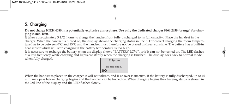 Charging | Polycom KIRK 4080 User Manual | Page 8 / 60