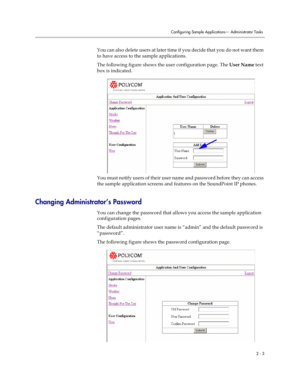 Changing administrator’s password, Changing administrator’s password –3 | Polycom SoundPoint IP 330 User Manual | Page 11 / 36