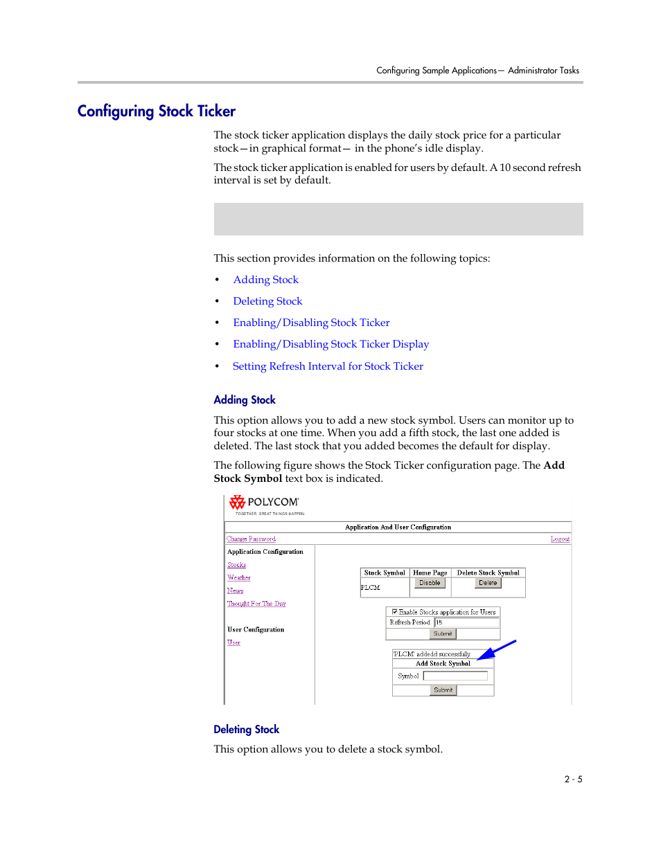 Configuring stock ticker, Configuring stock ticker –5 | Polycom SoundPoint IP 330 User Manual | Page 13 / 36