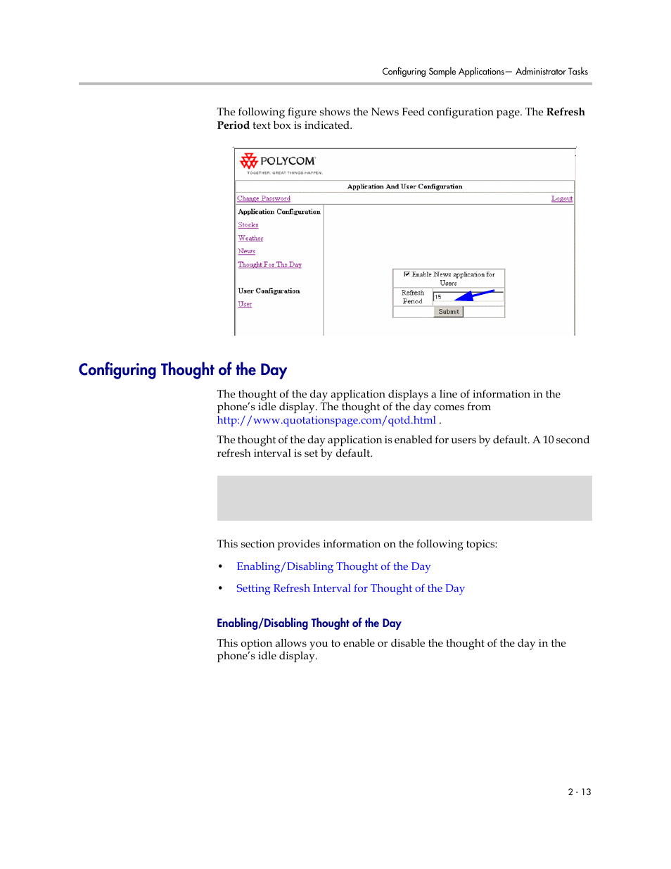 Configuring thought of the day, Configuring thought of the day –12 | Polycom SoundPoint IP 330 User Manual | Page 21 / 36