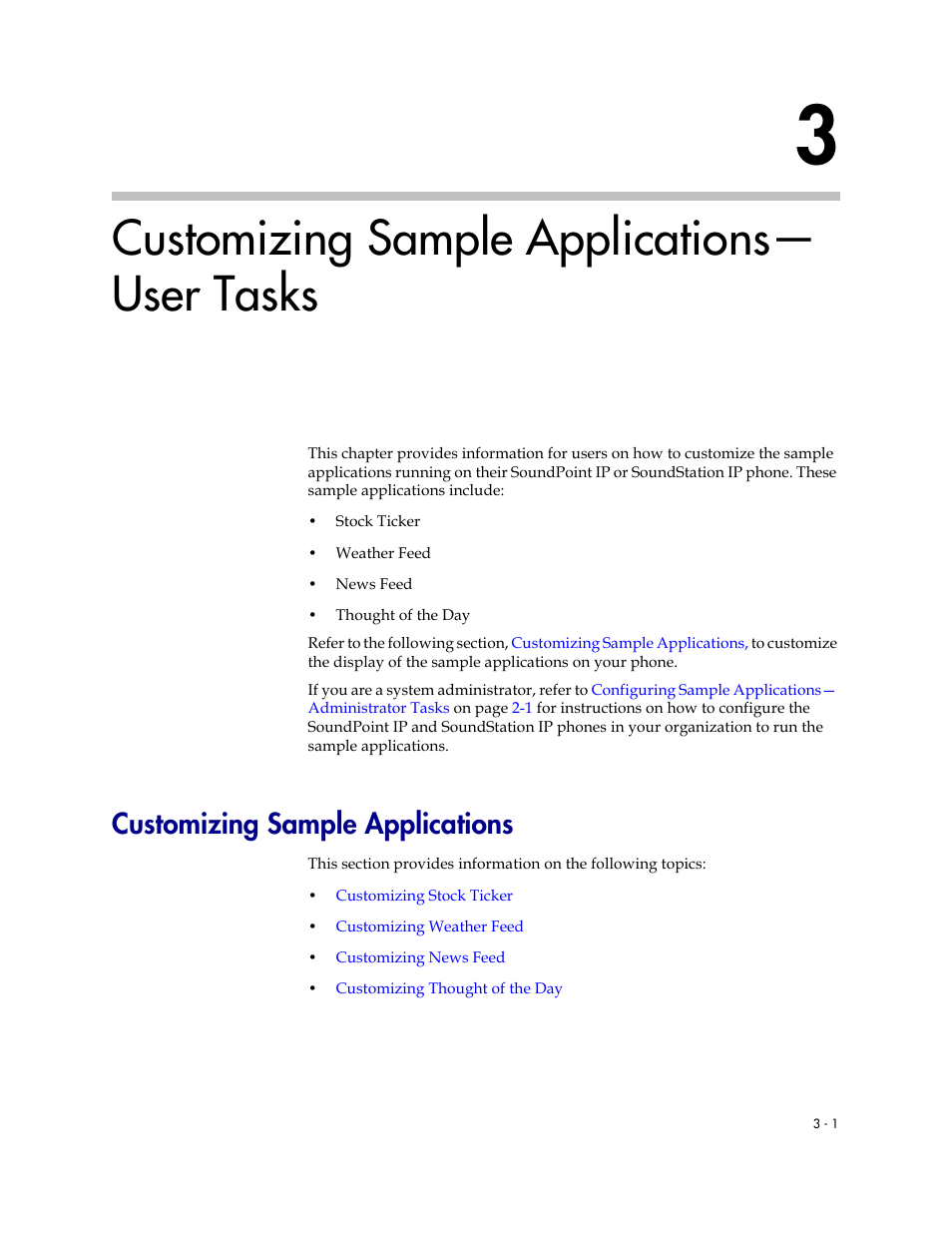 Customizing sample applications- user tasks, Customizing sample applications, 3 customizing sample applications— user tasks –1 | Customizing sample applications –1, Customizing sample applications— user tasks | Polycom SoundPoint IP 330 User Manual | Page 23 / 36