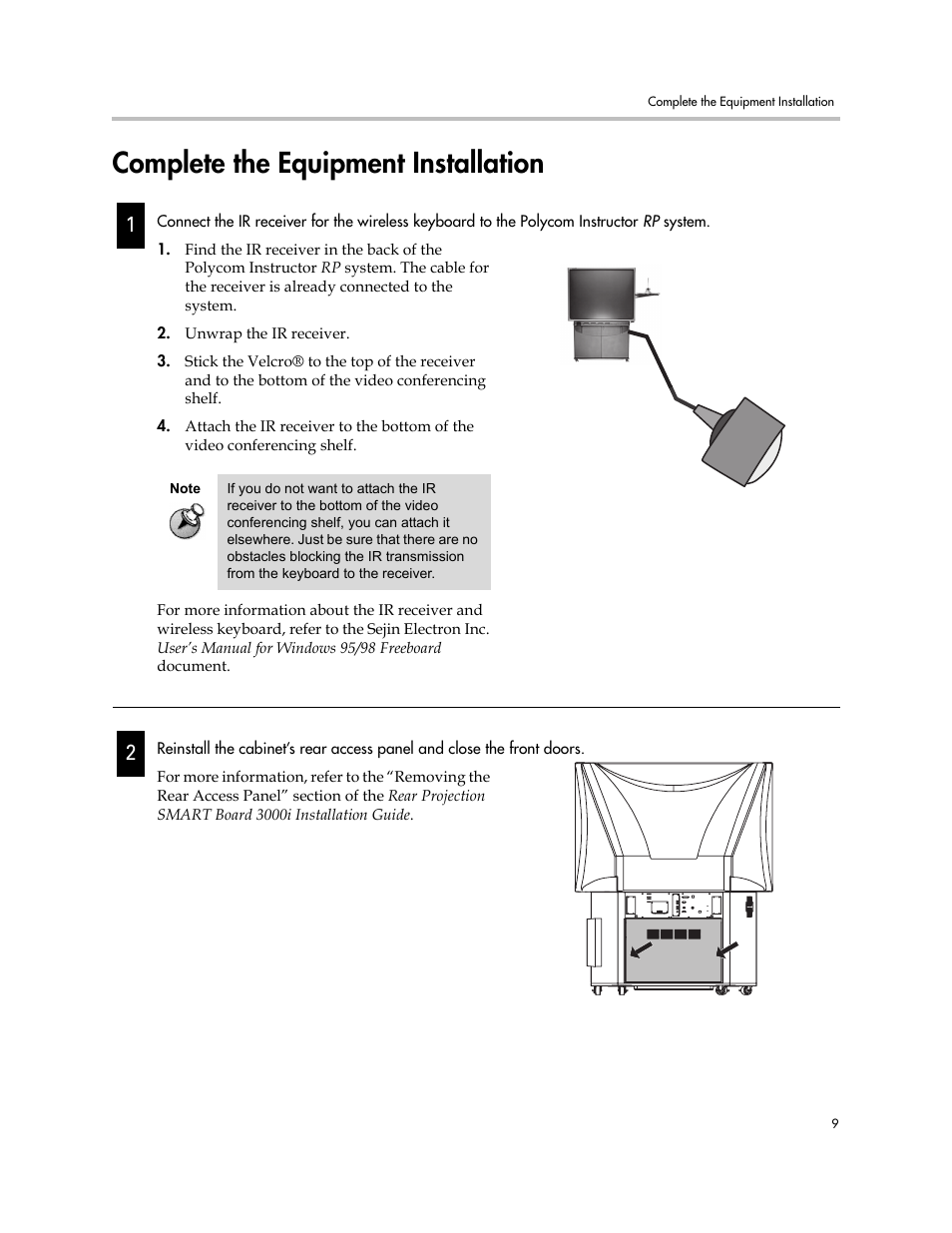 Complete the equipment installation, Complete the equipment installation –9 | Polycom Instructor RP Version 1.0 User Manual | Page 15 / 24
