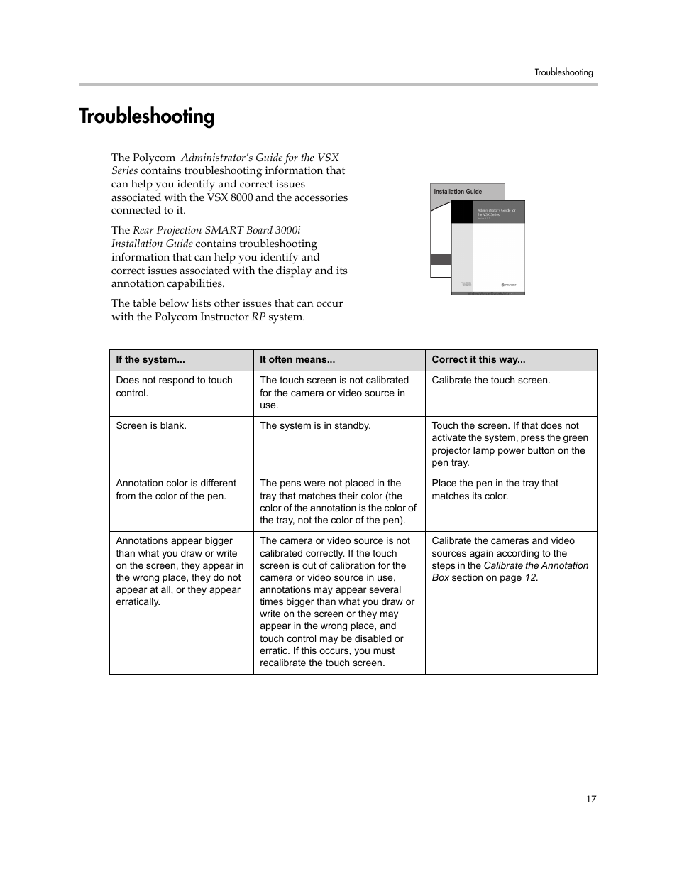 Troubleshooting, Troubleshooting –17 | Polycom Instructor RP Version 1.0 User Manual | Page 23 / 24