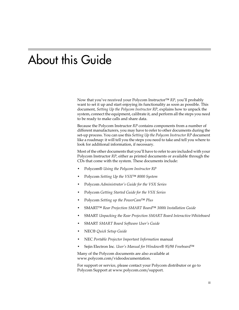 About this guide | Polycom Instructor RP Version 1.0 User Manual | Page 3 / 24