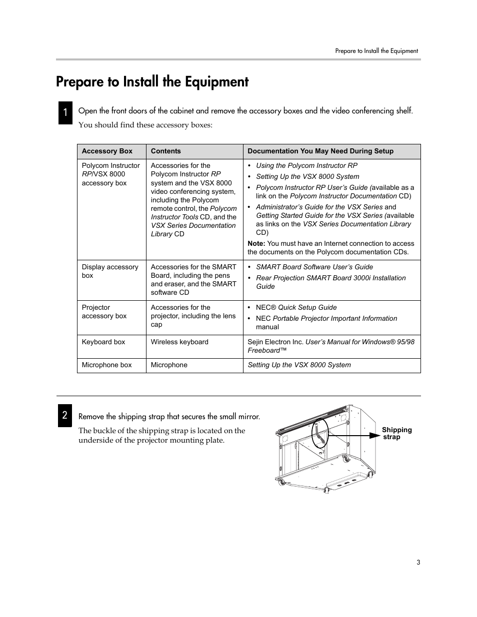 Prepare to install the equipment, Prepare to install the equipment –3 | Polycom Instructor RP Version 1.0 User Manual | Page 9 / 24