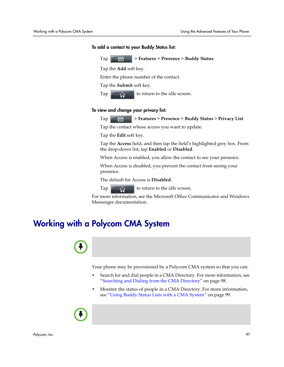 Working with a polycom cma system | Polycom VVX 1500 Business Media Phone User Manual | Page 103 / 174