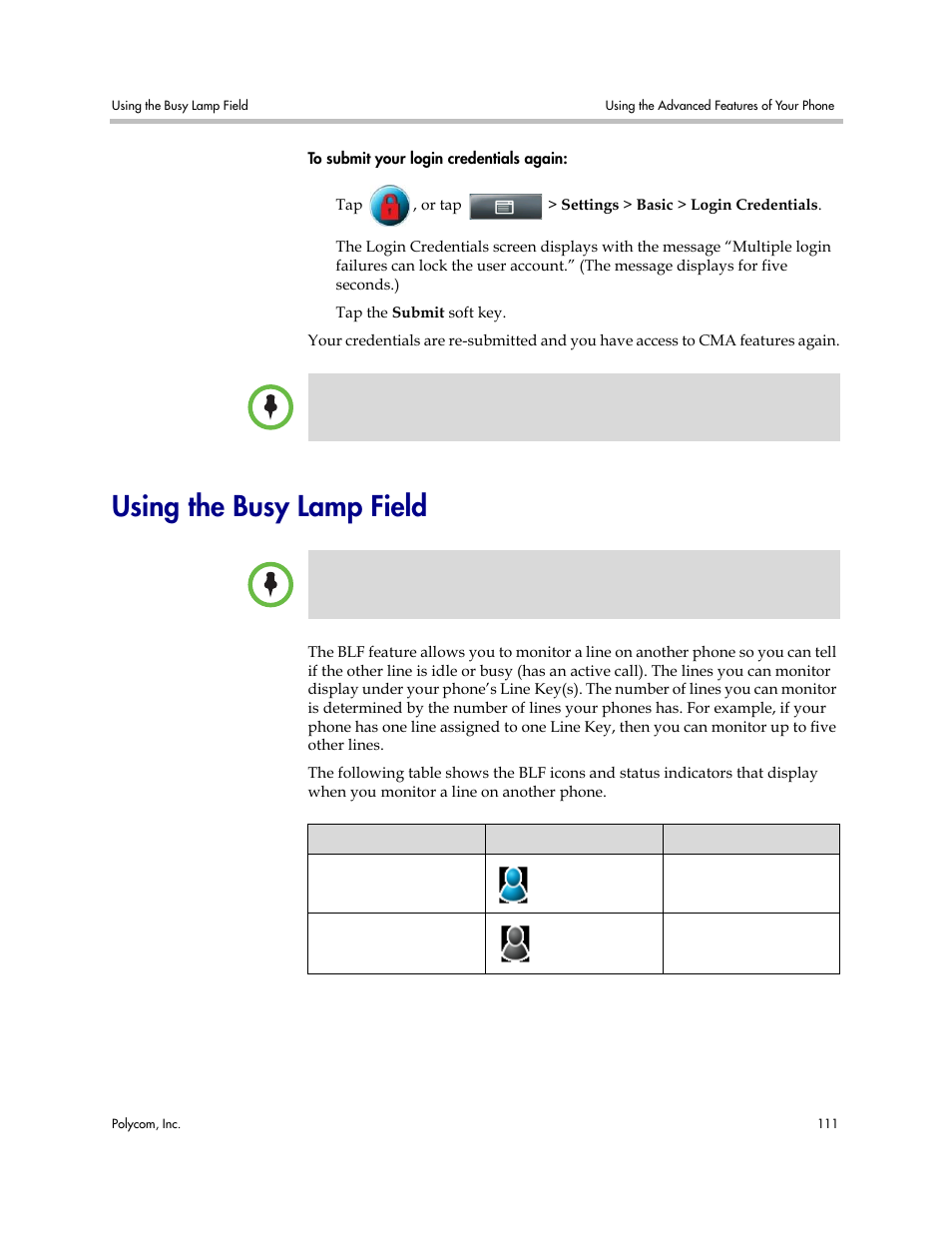 Using the busy lamp field | Polycom VVX 1500 Business Media Phone User Manual | Page 117 / 174