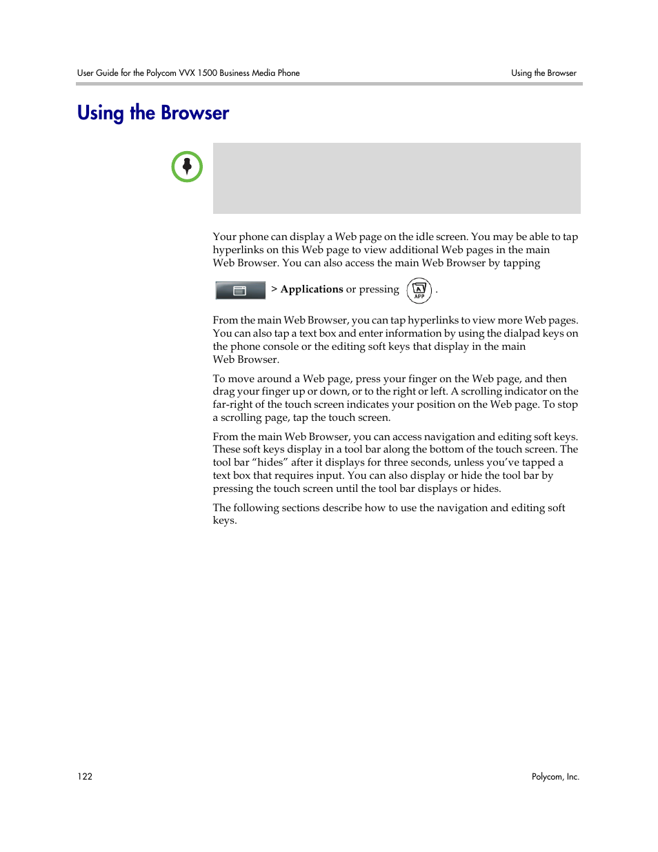 Using the browser | Polycom VVX 1500 Business Media Phone User Manual | Page 128 / 174