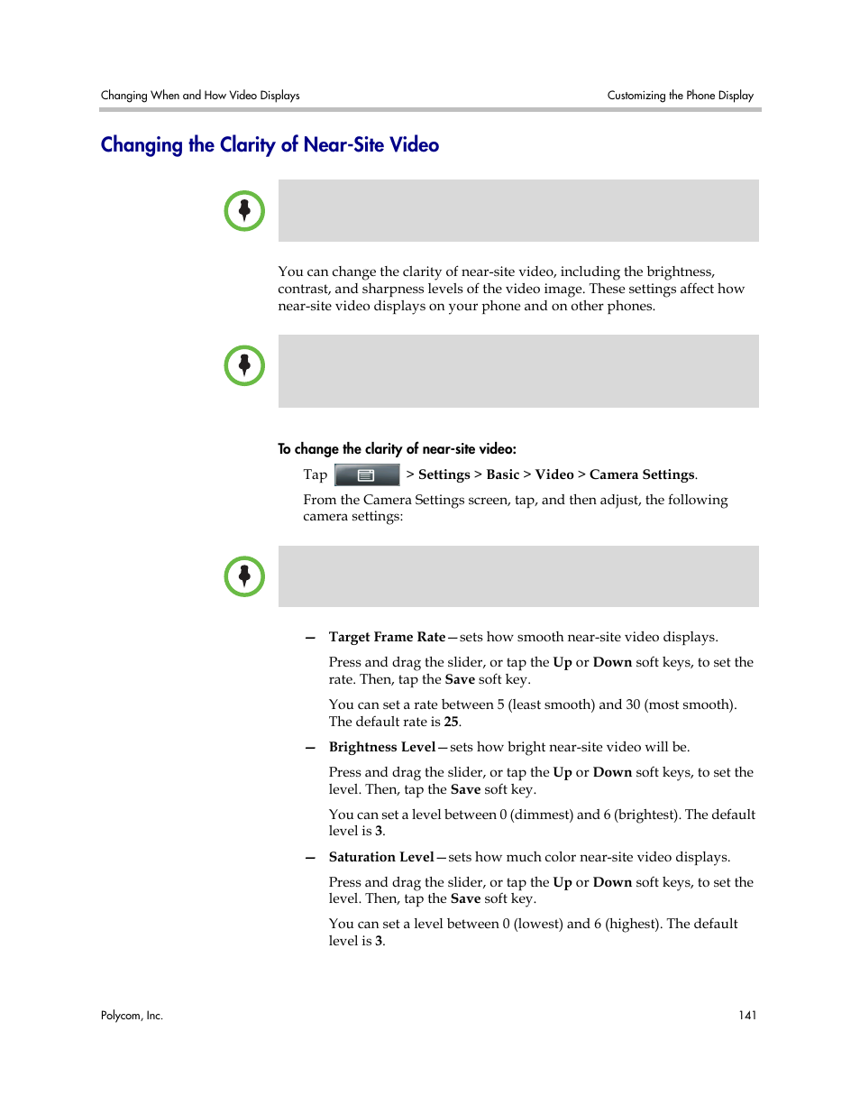 Changing the clarity of near-site video, Changing the clarity of, Near-site video | Polycom VVX 1500 Business Media Phone User Manual | Page 147 / 174