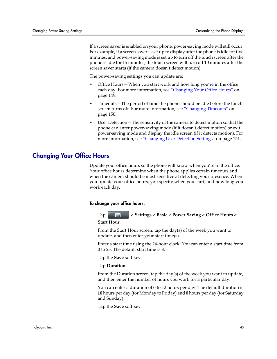 Changing your office hours | Polycom VVX 1500 Business Media Phone User Manual | Page 155 / 174