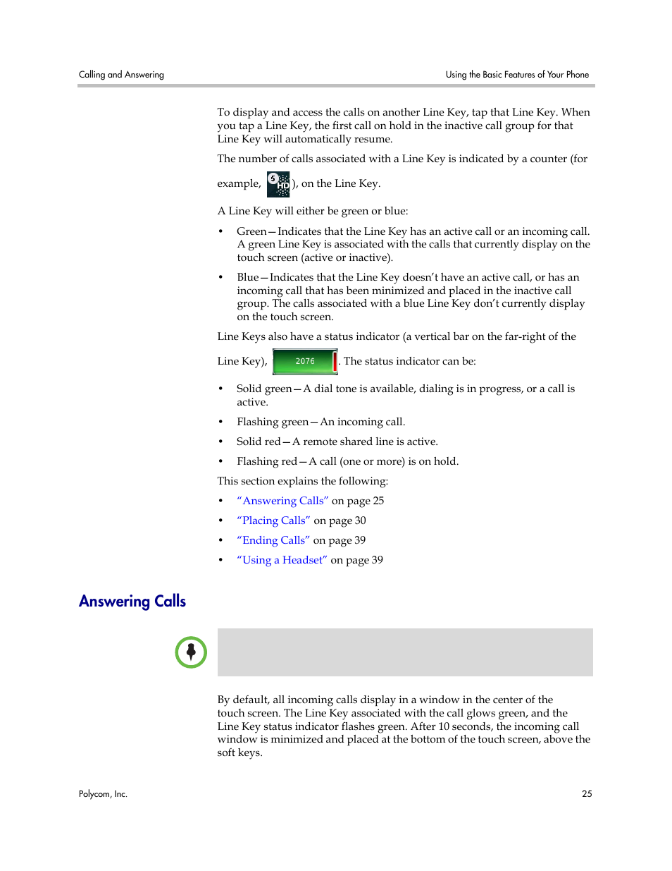 Answering calls | Polycom VVX 1500 Business Media Phone User Manual | Page 31 / 174