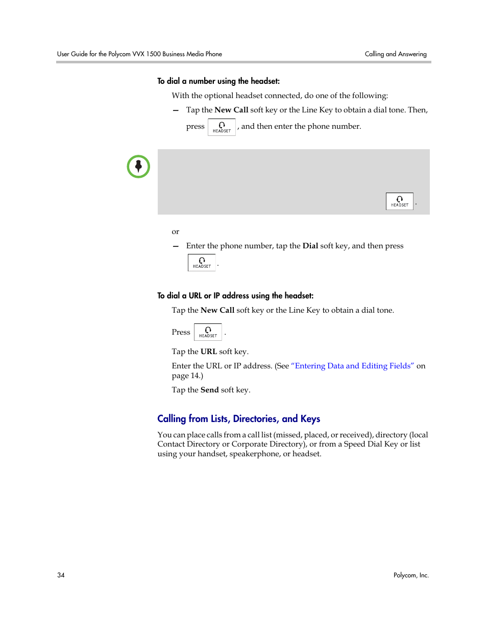 Calling from lists, directories, and keys | Polycom VVX 1500 Business Media Phone User Manual | Page 40 / 174