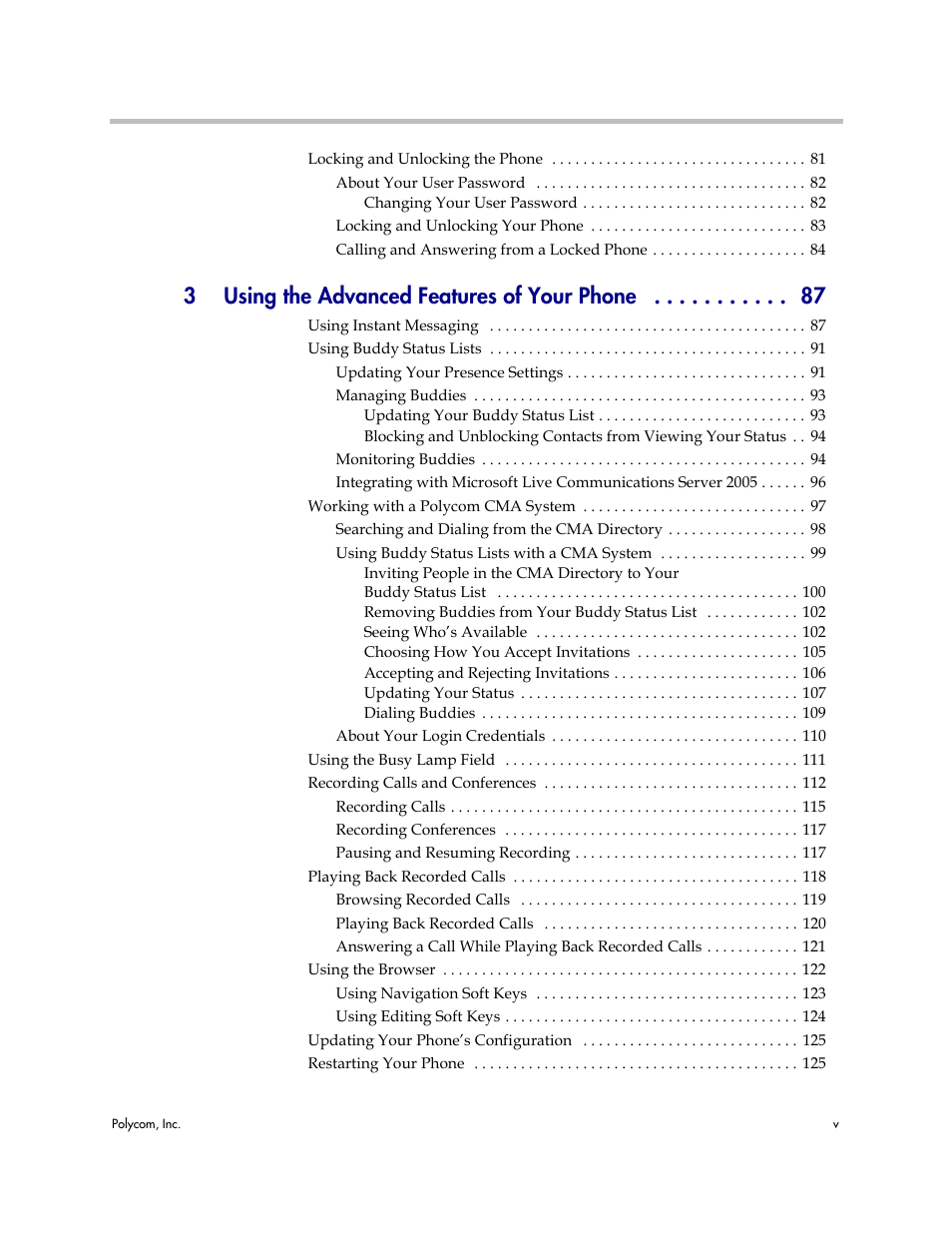 3using the advanced features of your phone | Polycom VVX 1500 Business Media Phone User Manual | Page 5 / 174