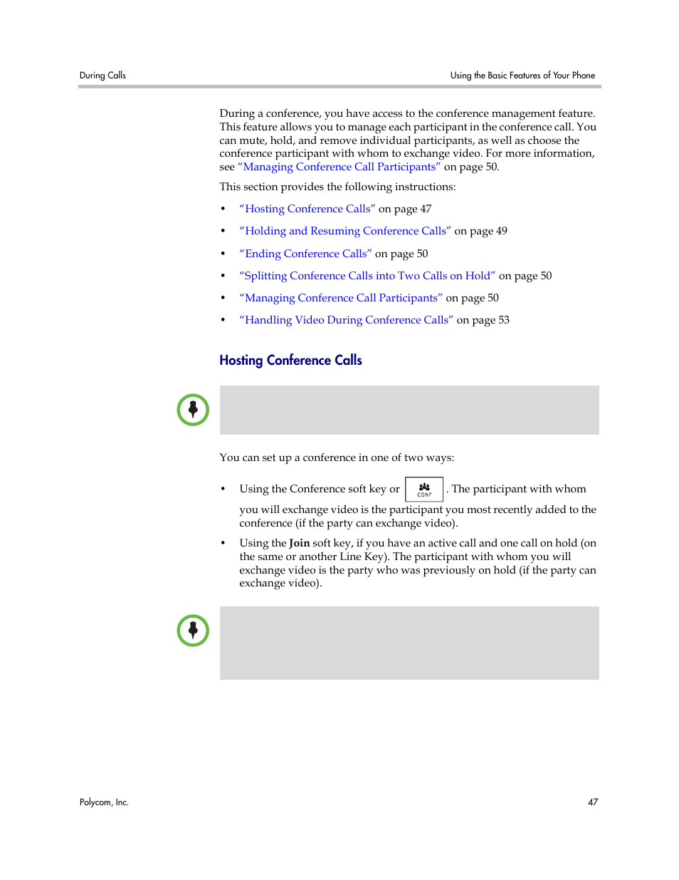 Hosting conference calls | Polycom VVX 1500 Business Media Phone User Manual | Page 53 / 174