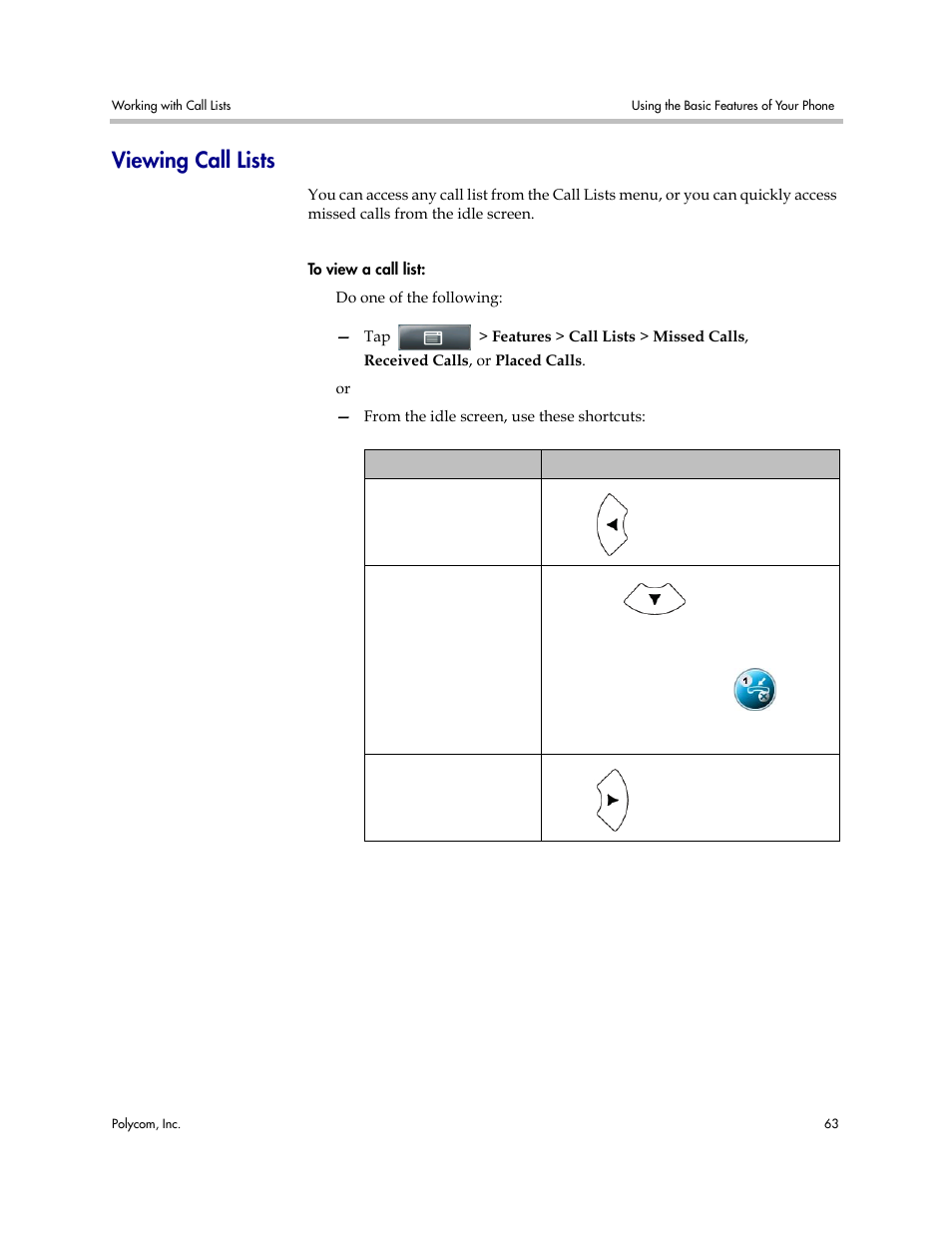 Viewing call lists | Polycom VVX 1500 Business Media Phone User Manual | Page 69 / 174