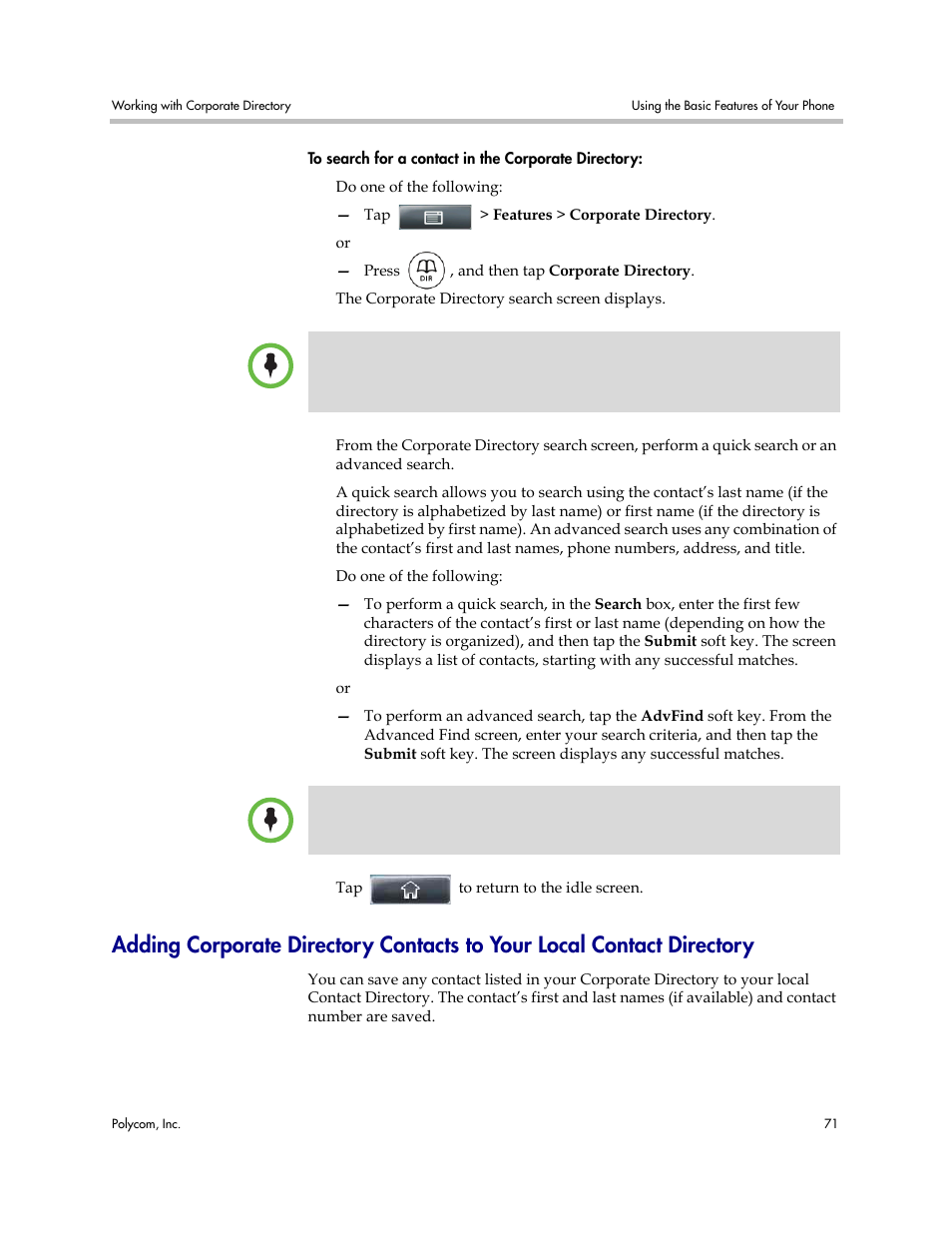 Adding corporate directory contacts to your local, Contact directory, Phone). see | Adding, Adding corporate, Directory contacts to your local contact directory | Polycom VVX 1500 Business Media Phone User Manual | Page 77 / 174