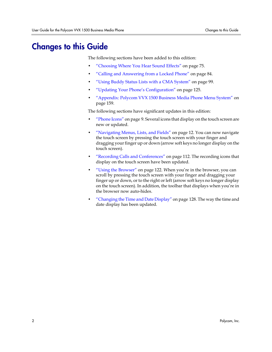 Changes to this guide | Polycom VVX 1500 Business Media Phone User Manual | Page 8 / 174