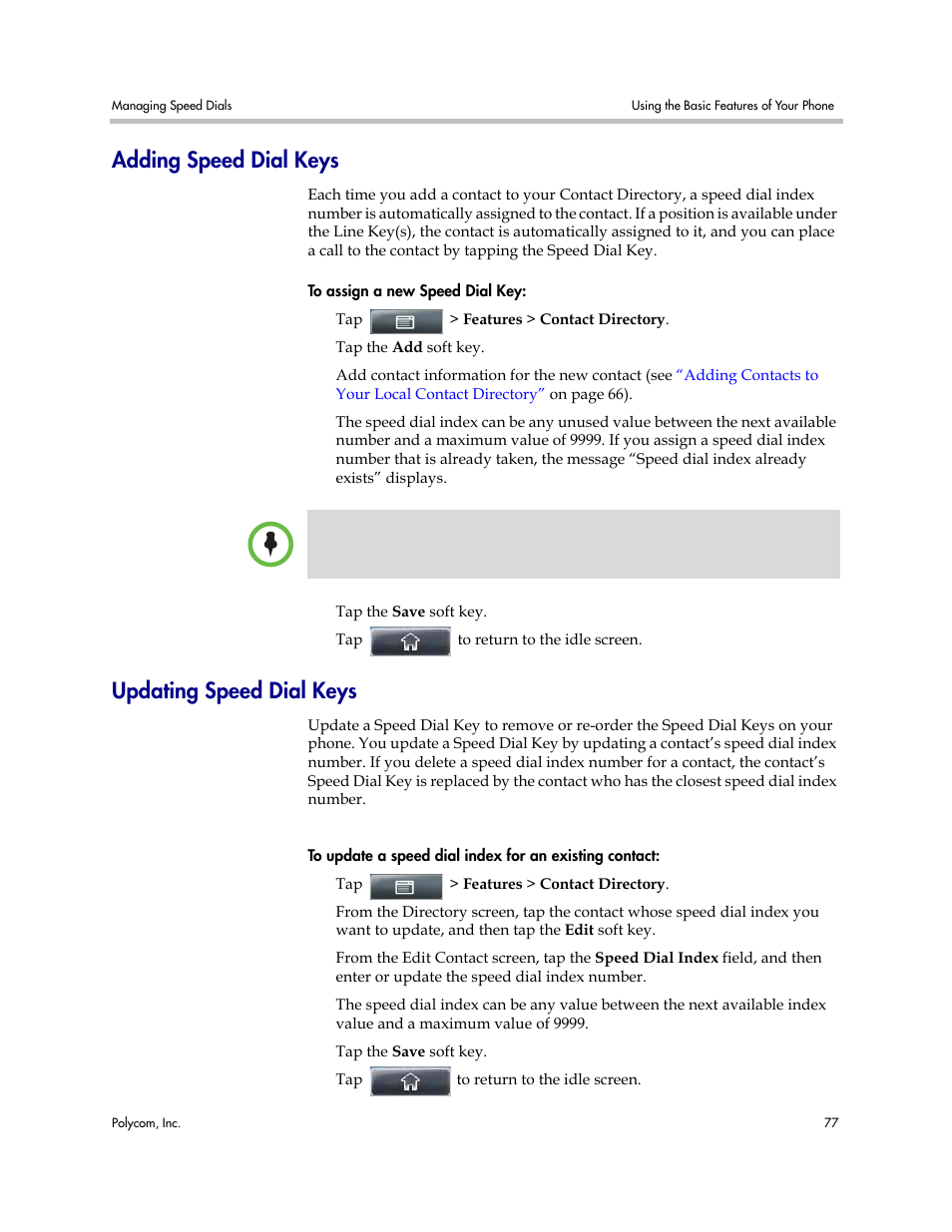 Adding speed dial keys, Updating speed dial keys, Adding speed dial keys updating speed dial keys | Polycom VVX 1500 Business Media Phone User Manual | Page 83 / 174