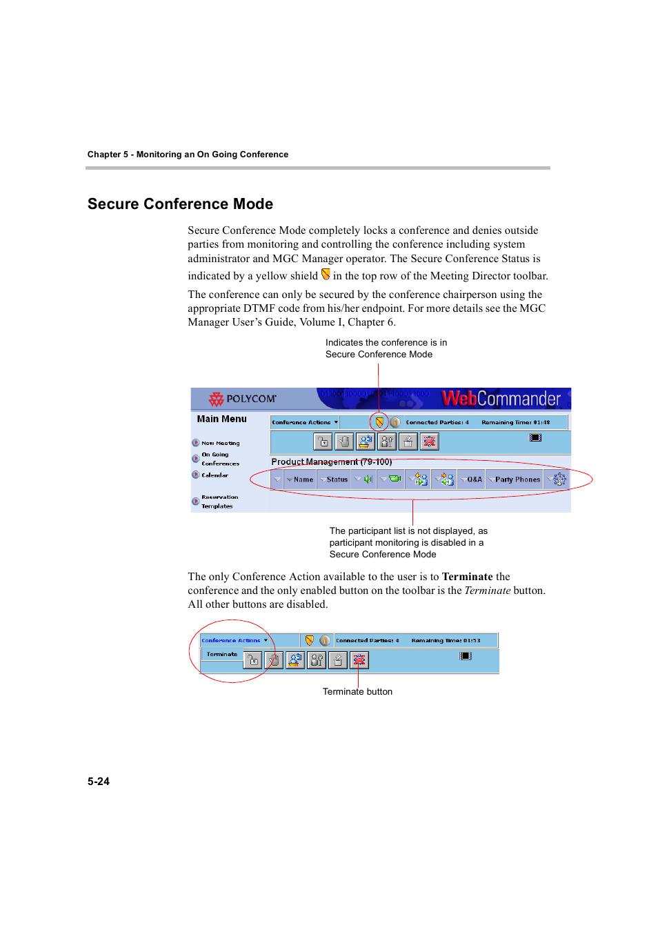 Secure conference mode, Secure conference mode -24 | Polycom WEBCOMMANDER 8 User Manual | Page 100 / 434