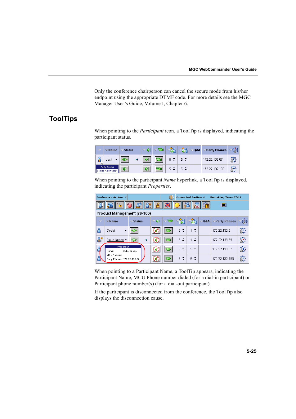 Tooltips, Tooltips -25 | Polycom WEBCOMMANDER 8 User Manual | Page 101 / 434