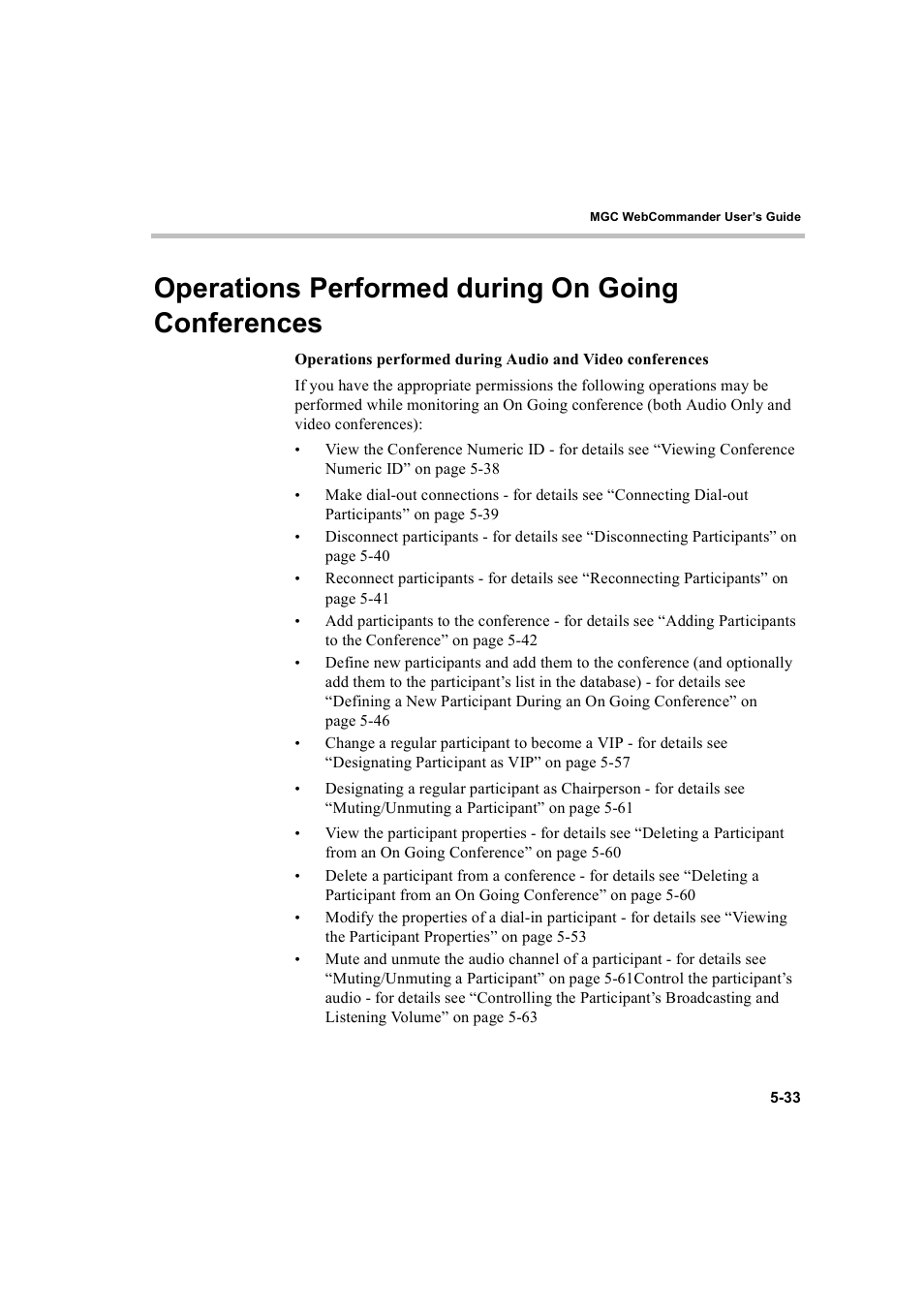 Operations performed during on going conferences | Polycom WEBCOMMANDER 8 User Manual | Page 109 / 434