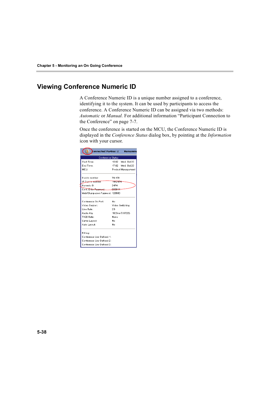 Viewing conference numeric id, Viewing conference numeric id -38 | Polycom WEBCOMMANDER 8 User Manual | Page 114 / 434