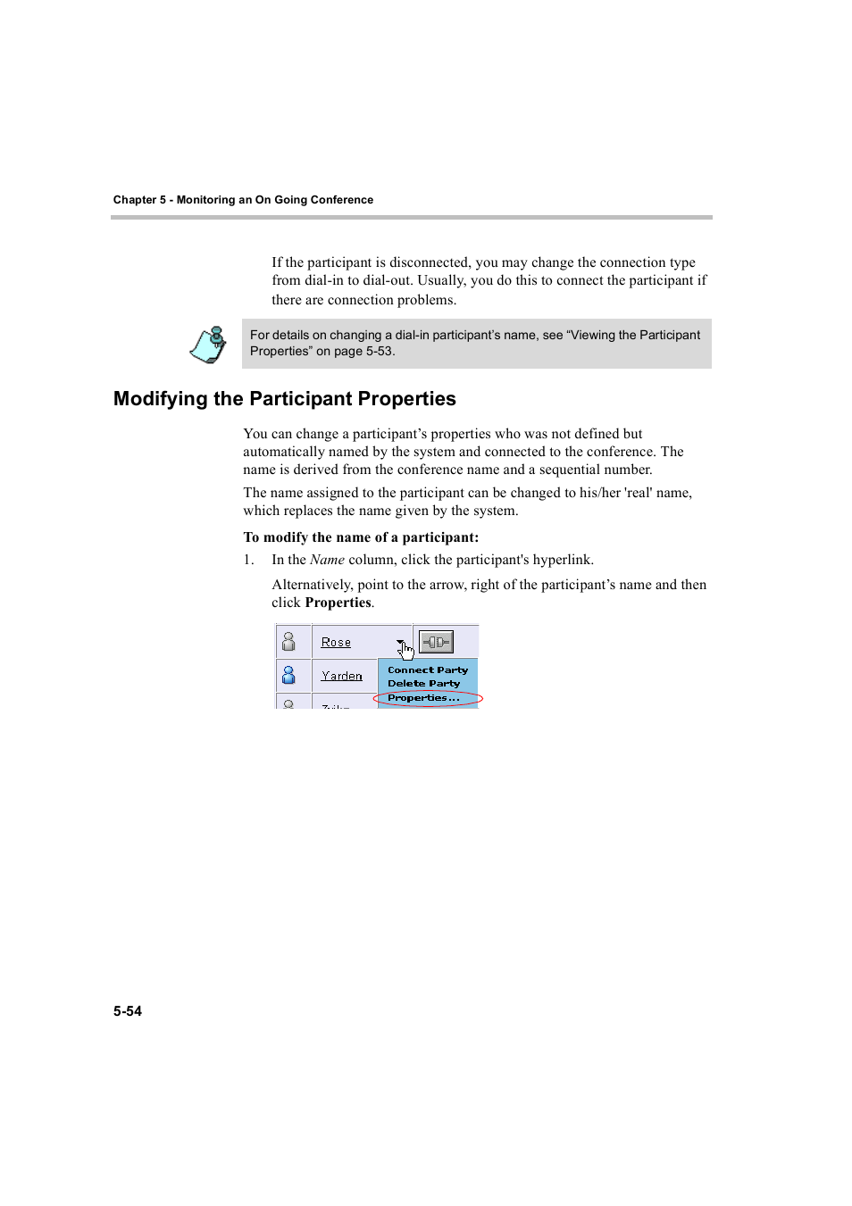 Modifying the participant properties, Modifying the participant properties -54 | Polycom WEBCOMMANDER 8 User Manual | Page 130 / 434