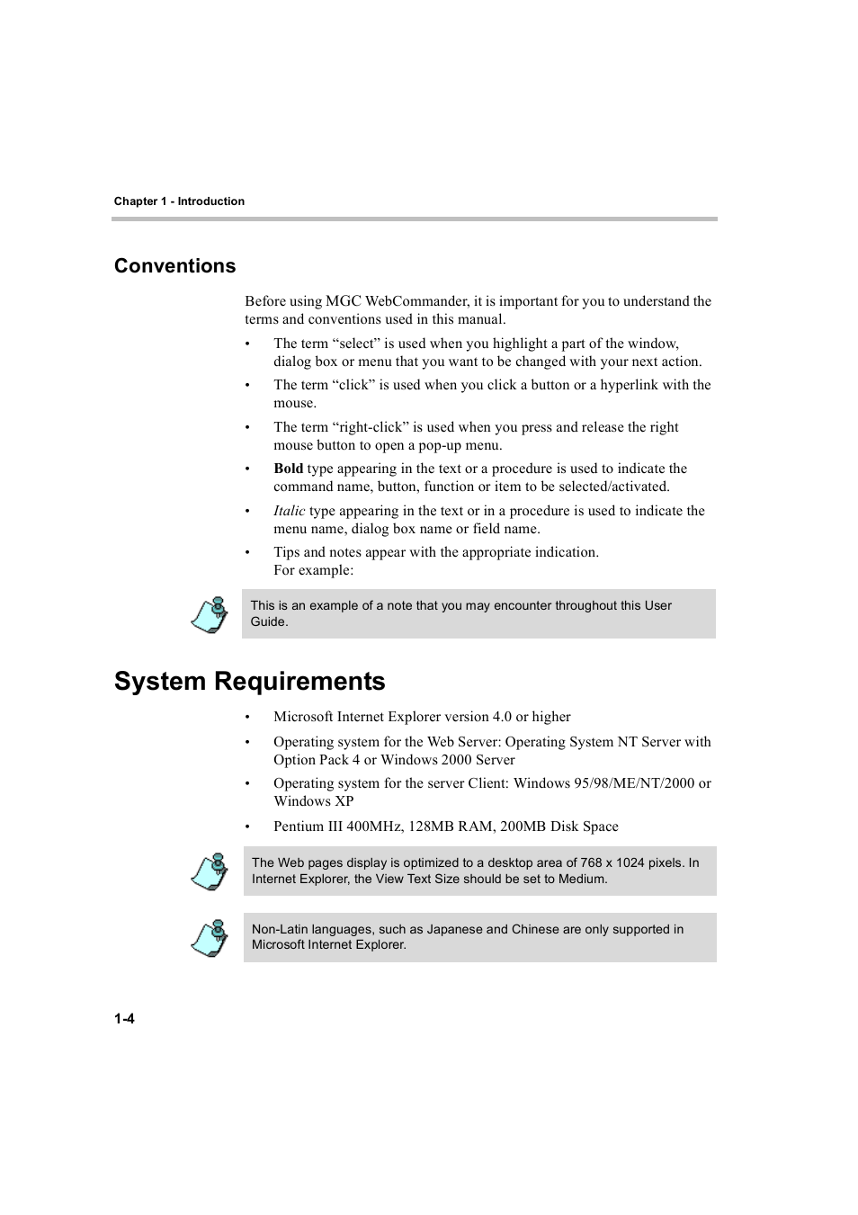 Conventions, System requirements, Conventions -4 | System requirements -4 | Polycom WEBCOMMANDER 8 User Manual | Page 14 / 434