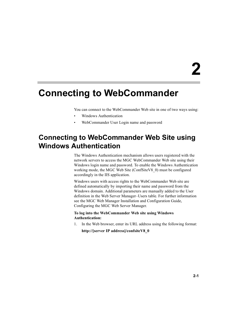 Connecting to webcommander, Connecting to webcommander -1 | Polycom WEBCOMMANDER 8 User Manual | Page 17 / 434