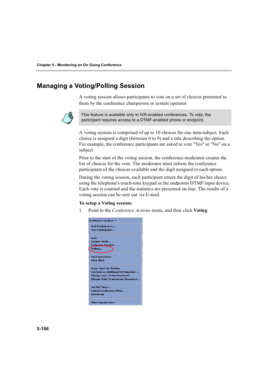 Managing a voting/polling session, Managing a voting/polling session -106 | Polycom WEBCOMMANDER 8 User Manual | Page 182 / 434