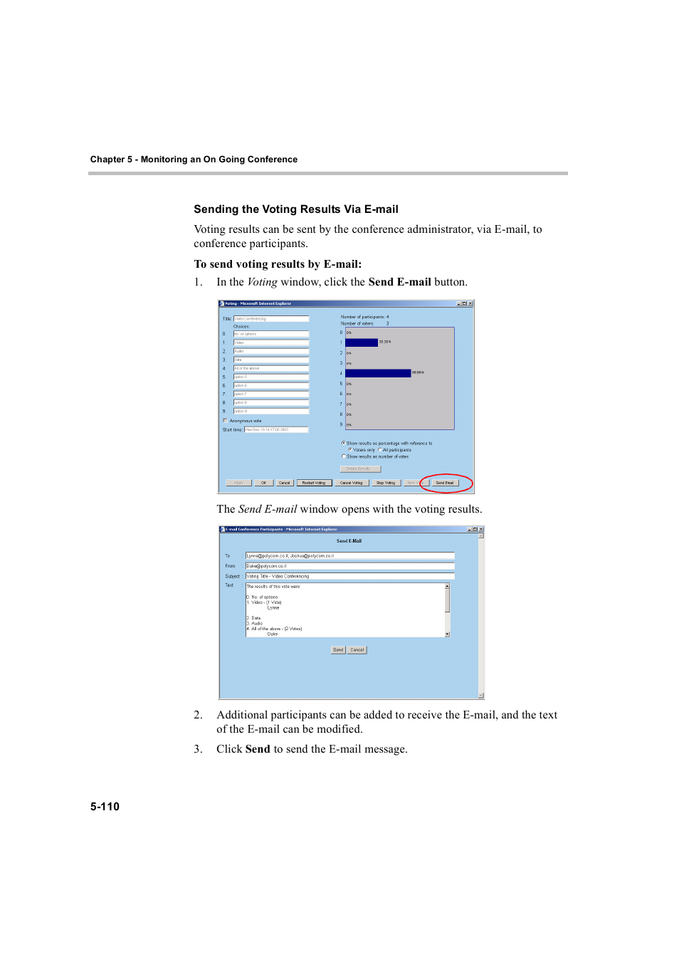 Sending the voting results via e-mail, Sending the voting results via e-mail -110 | Polycom WEBCOMMANDER 8 User Manual | Page 186 / 434