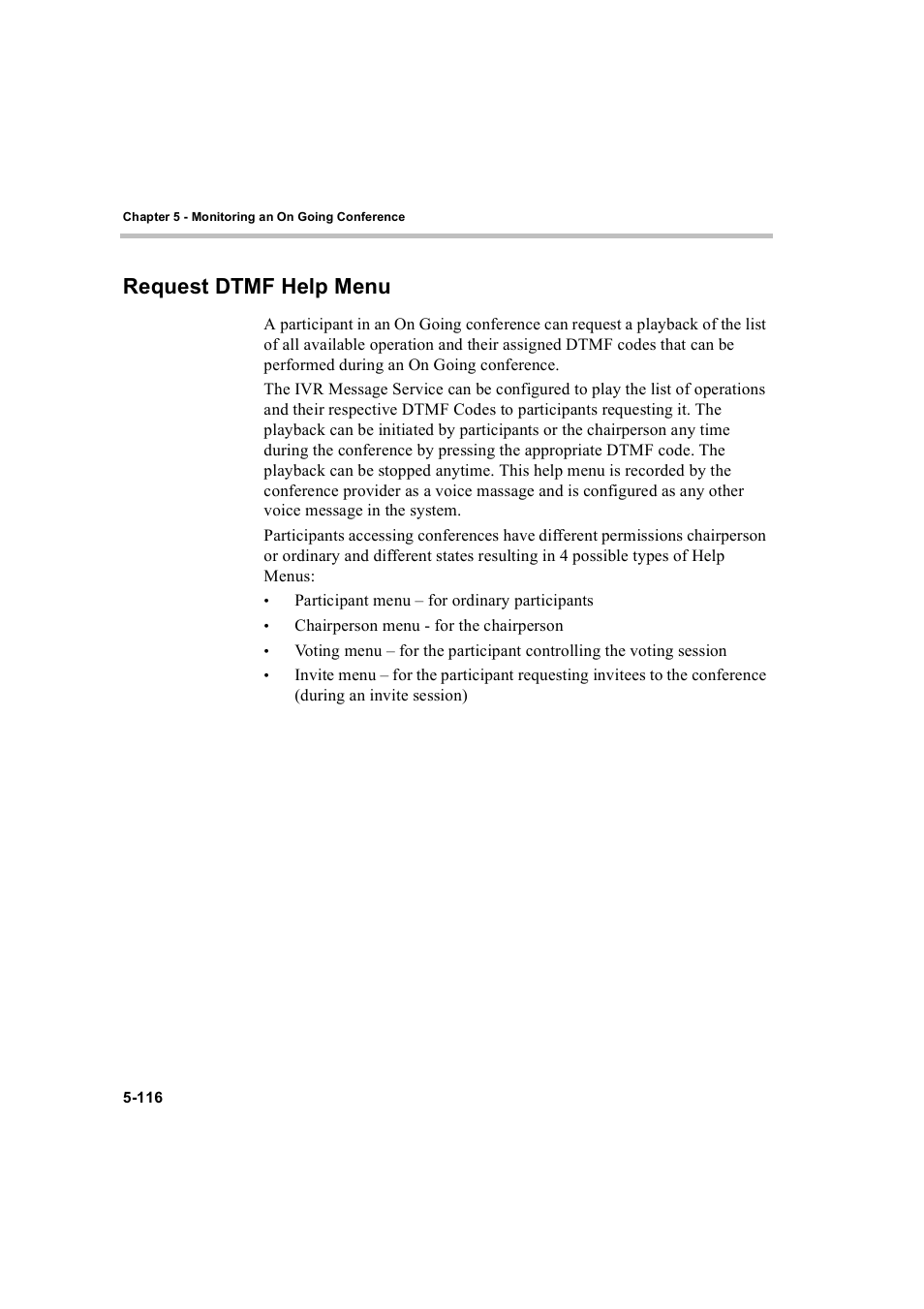 Request dtmf help menu, Request dtmf help menu -116 | Polycom WEBCOMMANDER 8 User Manual | Page 192 / 434